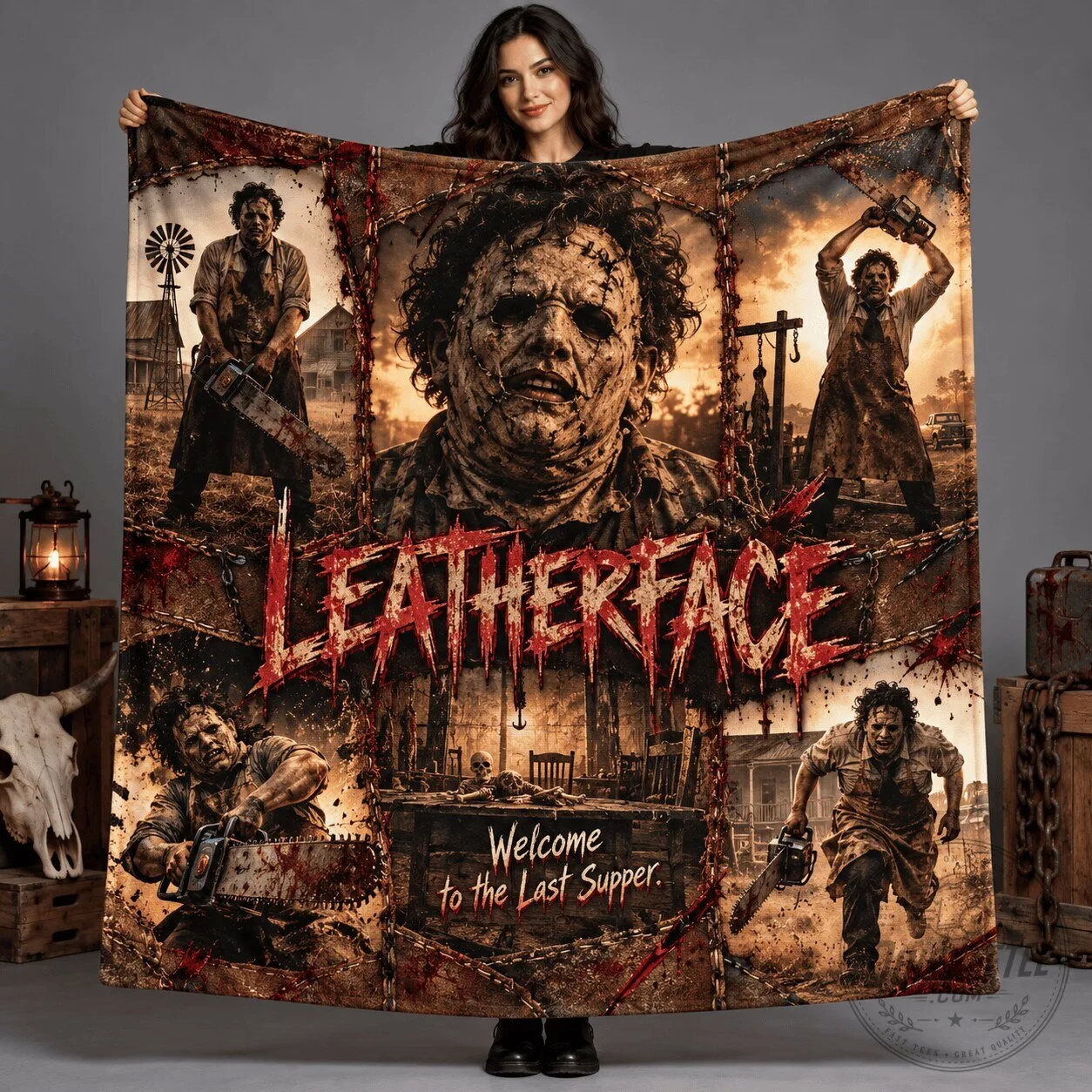 Leatherface Welcome to the Last Supper Horror Movie Fleece Blanket 2 Leatherface Welcome to the Last Supper Horror Movie Fleece Blanket