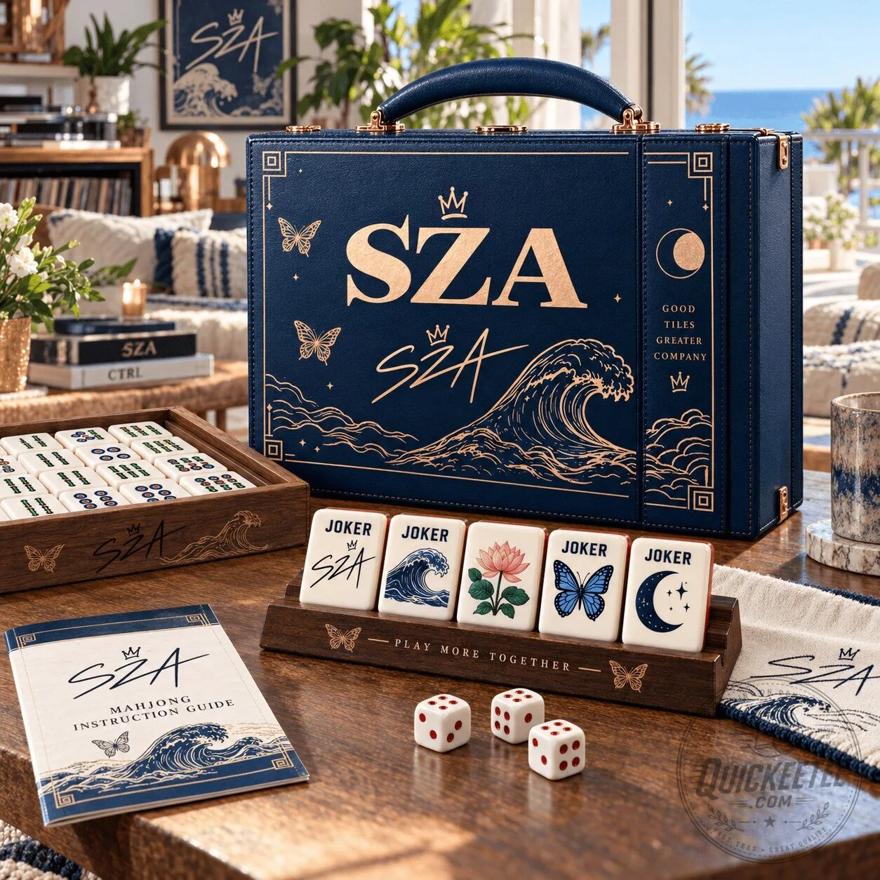 SZA Mahjong Game Set with Carrying Case and Instruction Guide