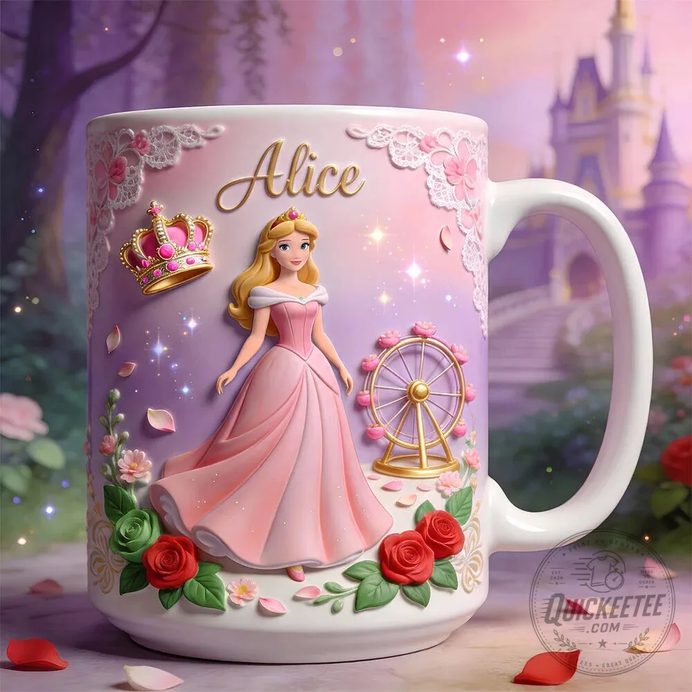 Princess Aurora Personalized Pink Fairytale Castle Coffee Mug