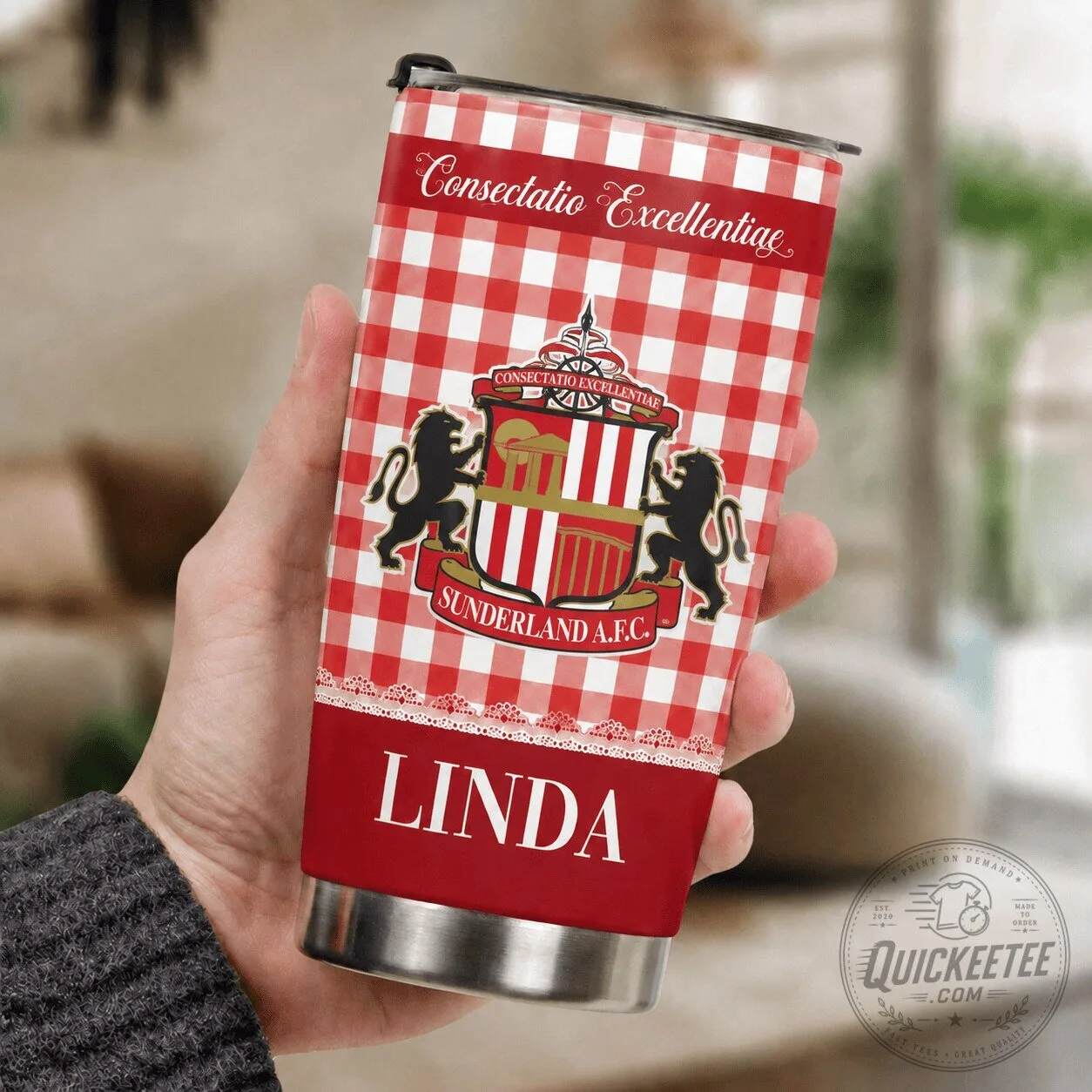 Sunderland Football Club Personalized Red Gingham Pattern Stainless Steel Tumbler 2 Sunderland Football Club Personalized Red Gingham Pattern Stainless Steel Tumbler