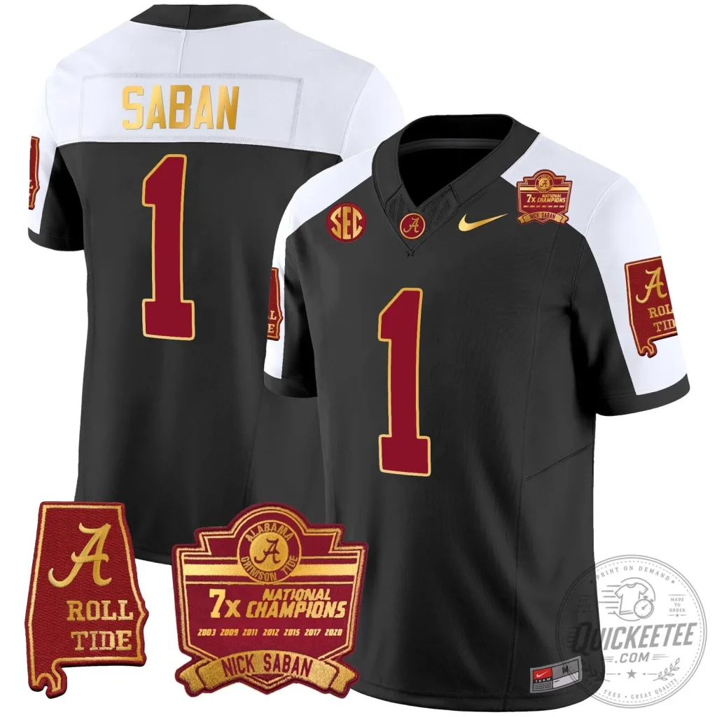 Nick Saban Alabama Crimson Tide Football Jersey with 7x Champions Patch