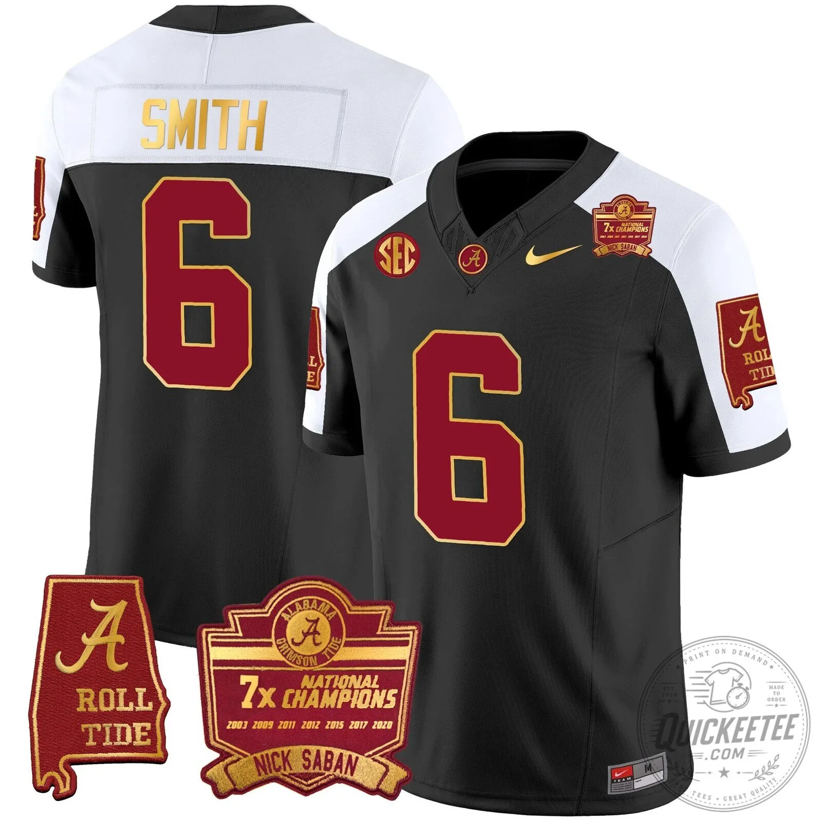 Nick Saban Alabama Crimson Tide Football Jersey with 7x Champions Patch 57 Nick Saban Alabama Crimson Tide Football Jersey with 7x Champions Patch