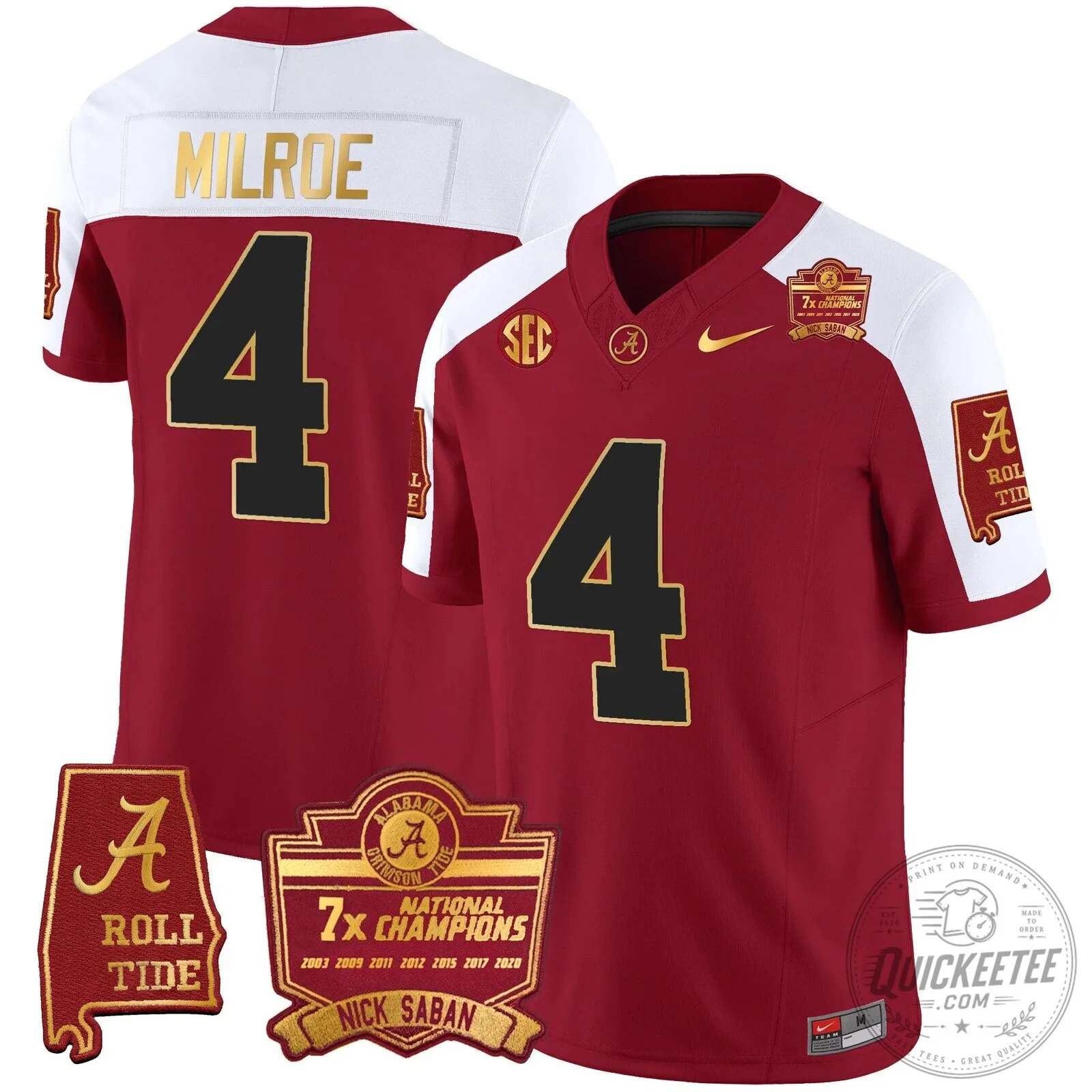 Nick Saban Alabama Crimson Tide Football Jersey with 7x Champions Patch 61 Nick Saban Alabama Crimson Tide Football Jersey with 7x Champions Patch