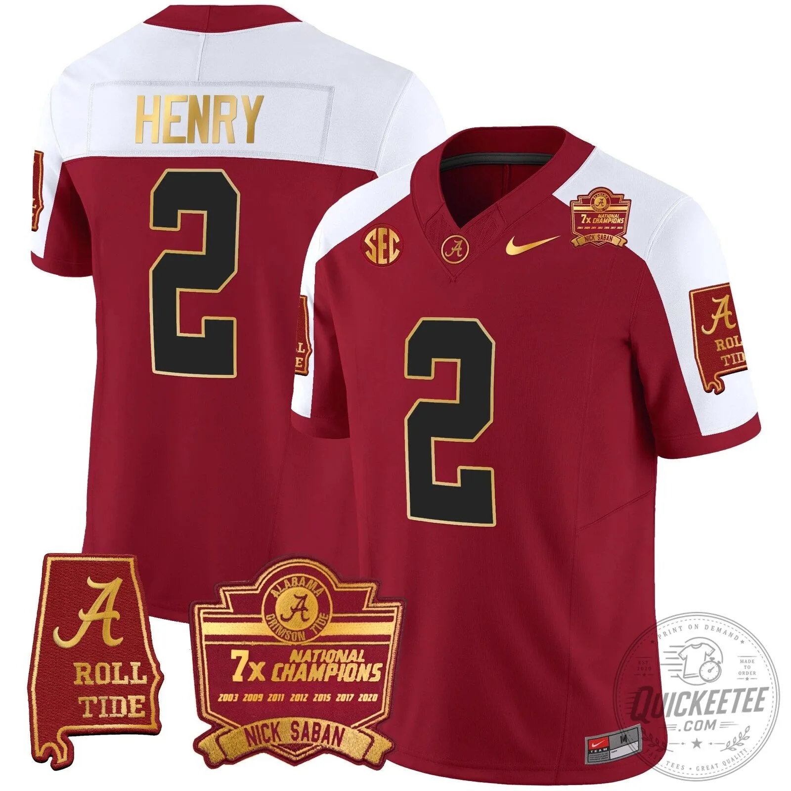 Nick Saban Alabama Crimson Tide Football Jersey with 7x Champions Patch 64 Nick Saban Alabama Crimson Tide Football Jersey with 7x Champions Patch