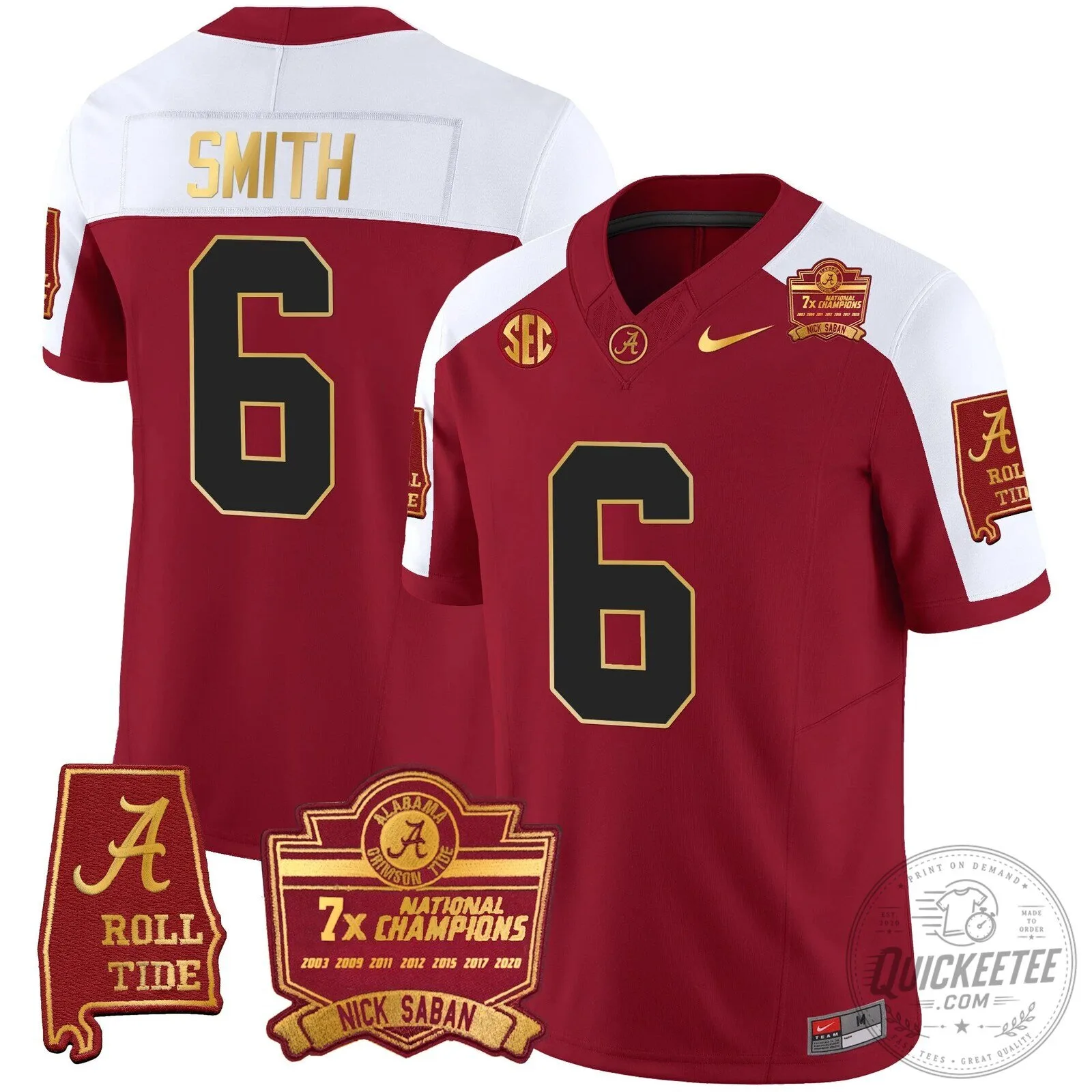 Nick Saban Alabama Crimson Tide Football Jersey with 7x Champions Patch 65 Nick Saban Alabama Crimson Tide Football Jersey with 7x Champions Patch