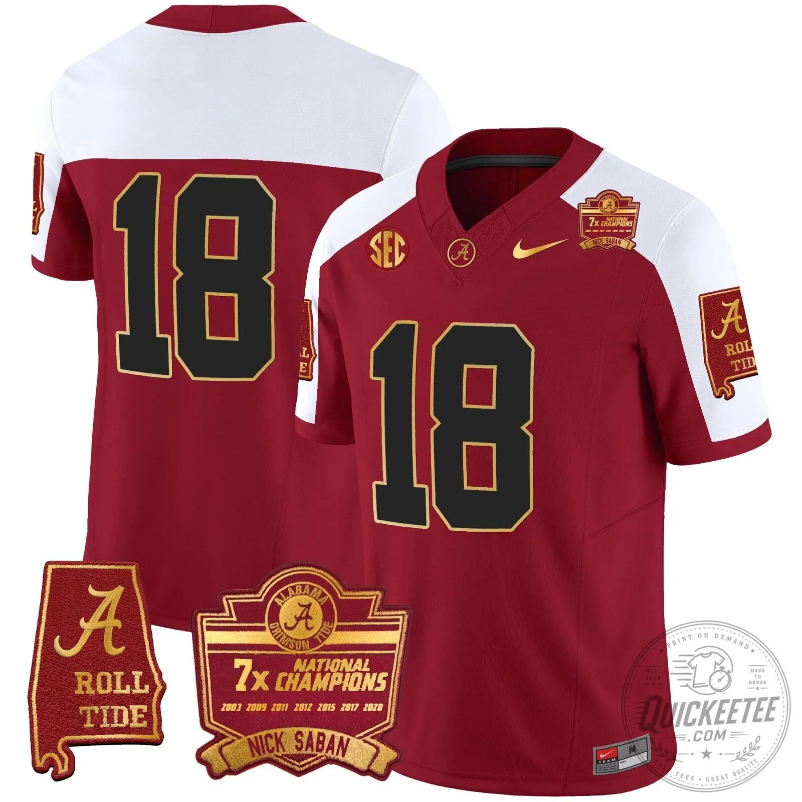 Nick Saban Alabama Crimson Tide Football Jersey with 7x Champions Patch 66 Nick Saban Alabama Crimson Tide Football Jersey with 7x Champions Patch