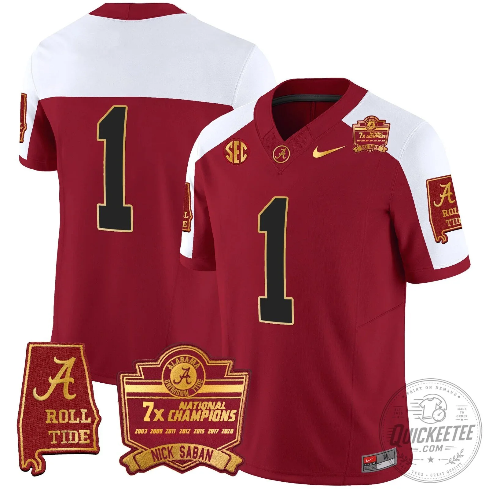 Nick Saban Alabama Crimson Tide Football Jersey with 7x Champions Patch 67 Nick Saban Alabama Crimson Tide Football Jersey with 7x Champions Patch