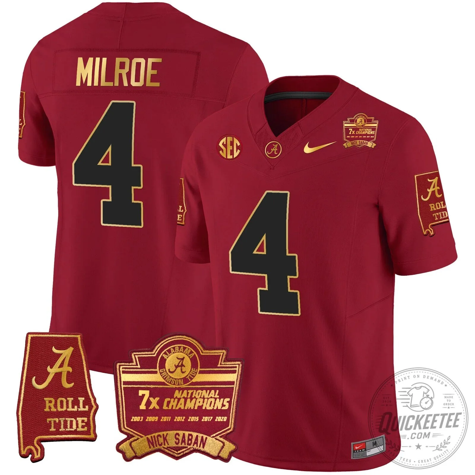 Nick Saban Alabama Crimson Tide Football Jersey with 7x Champions Patch 69 Nick Saban Alabama Crimson Tide Football Jersey with 7x Champions Patch