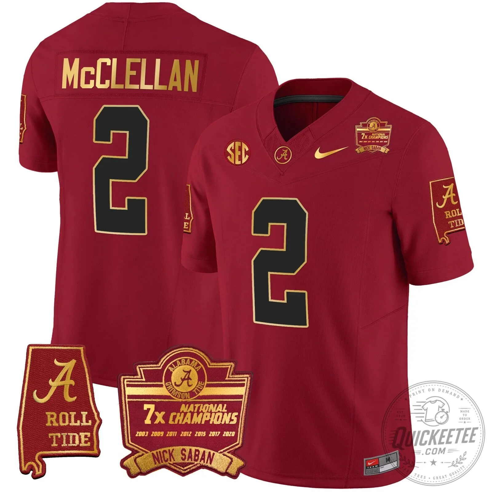 Nick Saban Alabama Crimson Tide Football Jersey with 7x Champions Patch 70 Nick Saban Alabama Crimson Tide Football Jersey with 7x Champions Patch