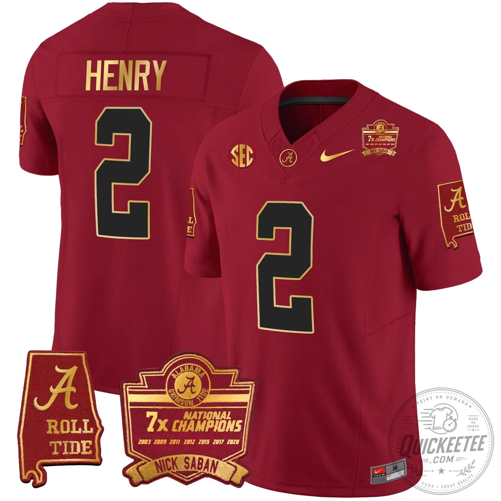 Nick Saban Alabama Crimson Tide Football Jersey with 7x Champions Patch 72 Nick Saban Alabama Crimson Tide Football Jersey with 7x Champions Patch