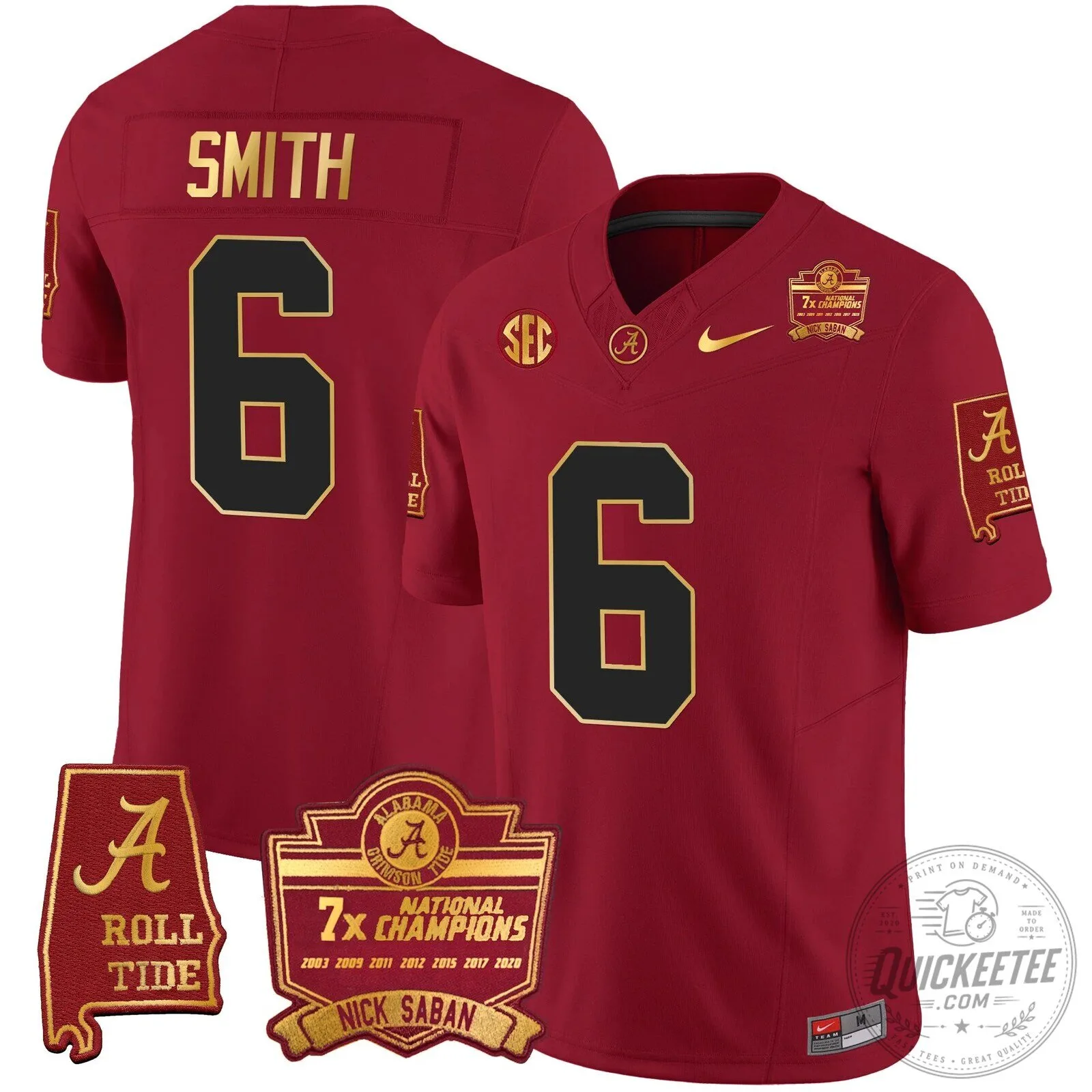 Nick Saban Alabama Crimson Tide Football Jersey with 7x Champions Patch 73 Nick Saban Alabama Crimson Tide Football Jersey with 7x Champions Patch