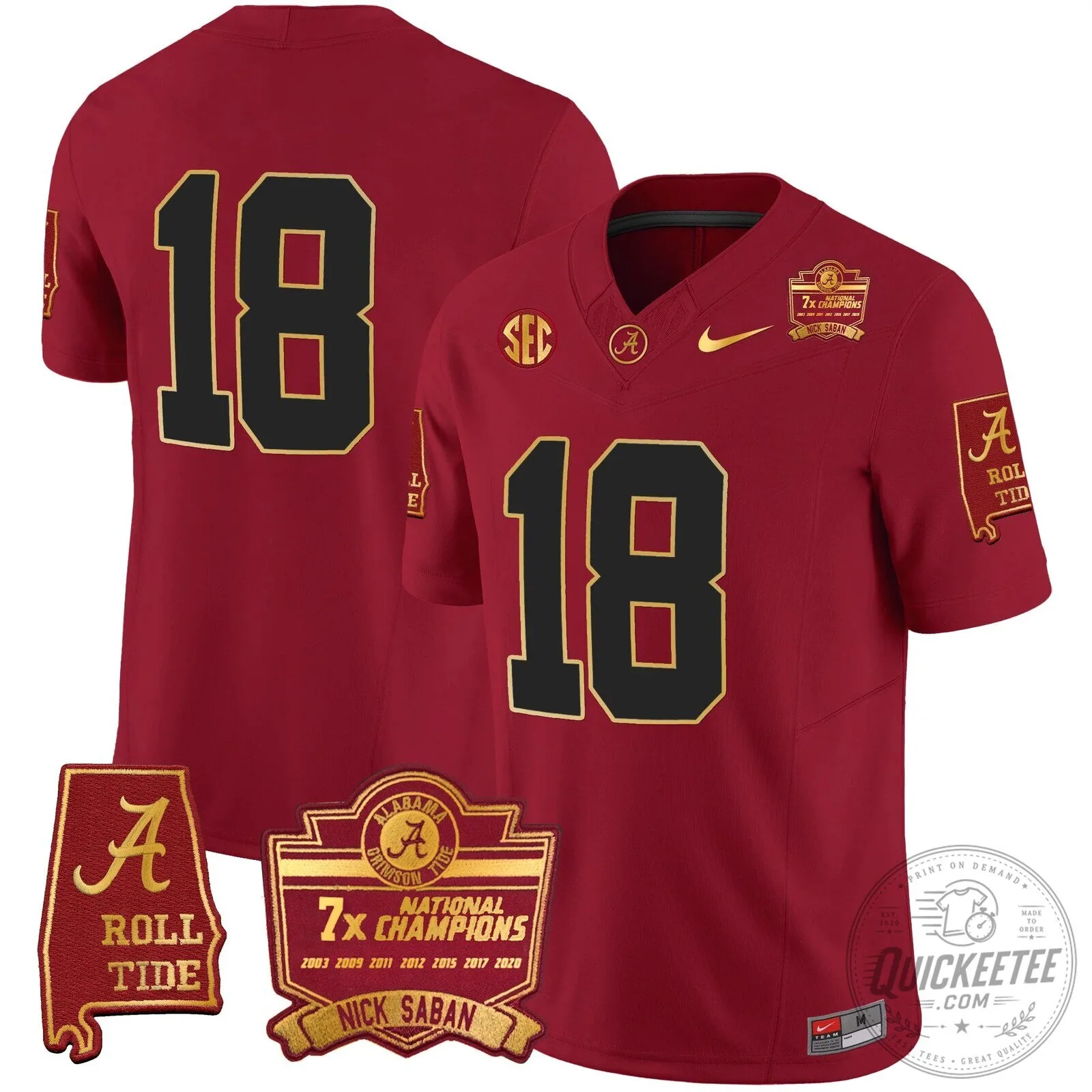 Nick Saban Alabama Crimson Tide Football Jersey with 7x Champions Patch 74 Nick Saban Alabama Crimson Tide Football Jersey with 7x Champions Patch
