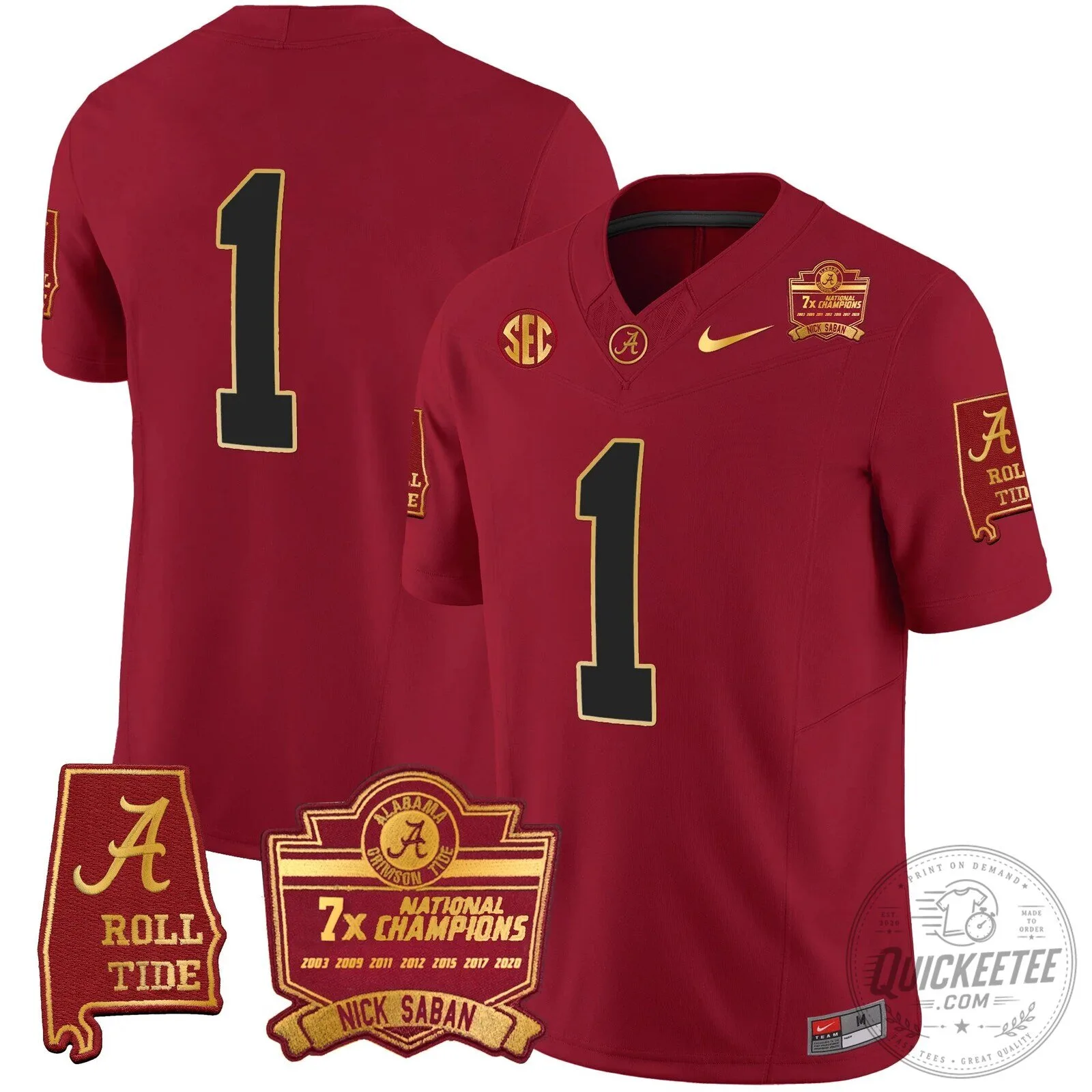 Nick Saban Alabama Crimson Tide Football Jersey with 7x Champions Patch 75 Nick Saban Alabama Crimson Tide Football Jersey with 7x Champions Patch