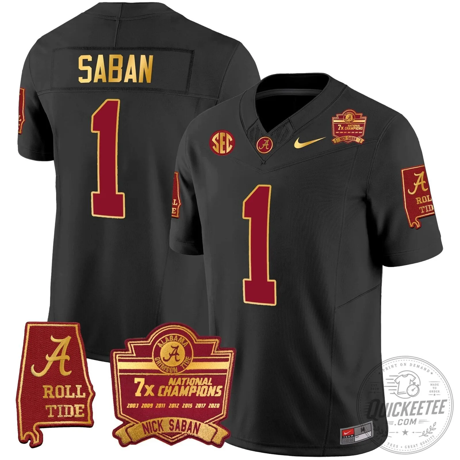 Nick Saban Alabama Crimson Tide Football Jersey with 7x Champions Patch 76 Nick Saban Alabama Crimson Tide Football Jersey with 7x Champions Patch