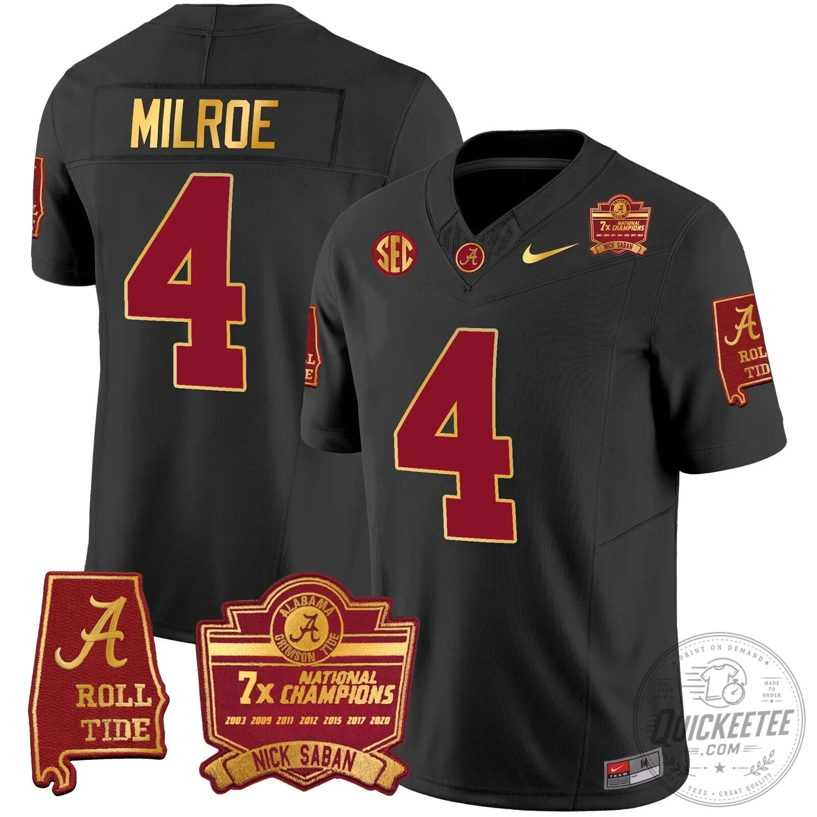 Nick Saban Alabama Crimson Tide Football Jersey with 7x Champions Patch 77 Nick Saban Alabama Crimson Tide Football Jersey with 7x Champions Patch