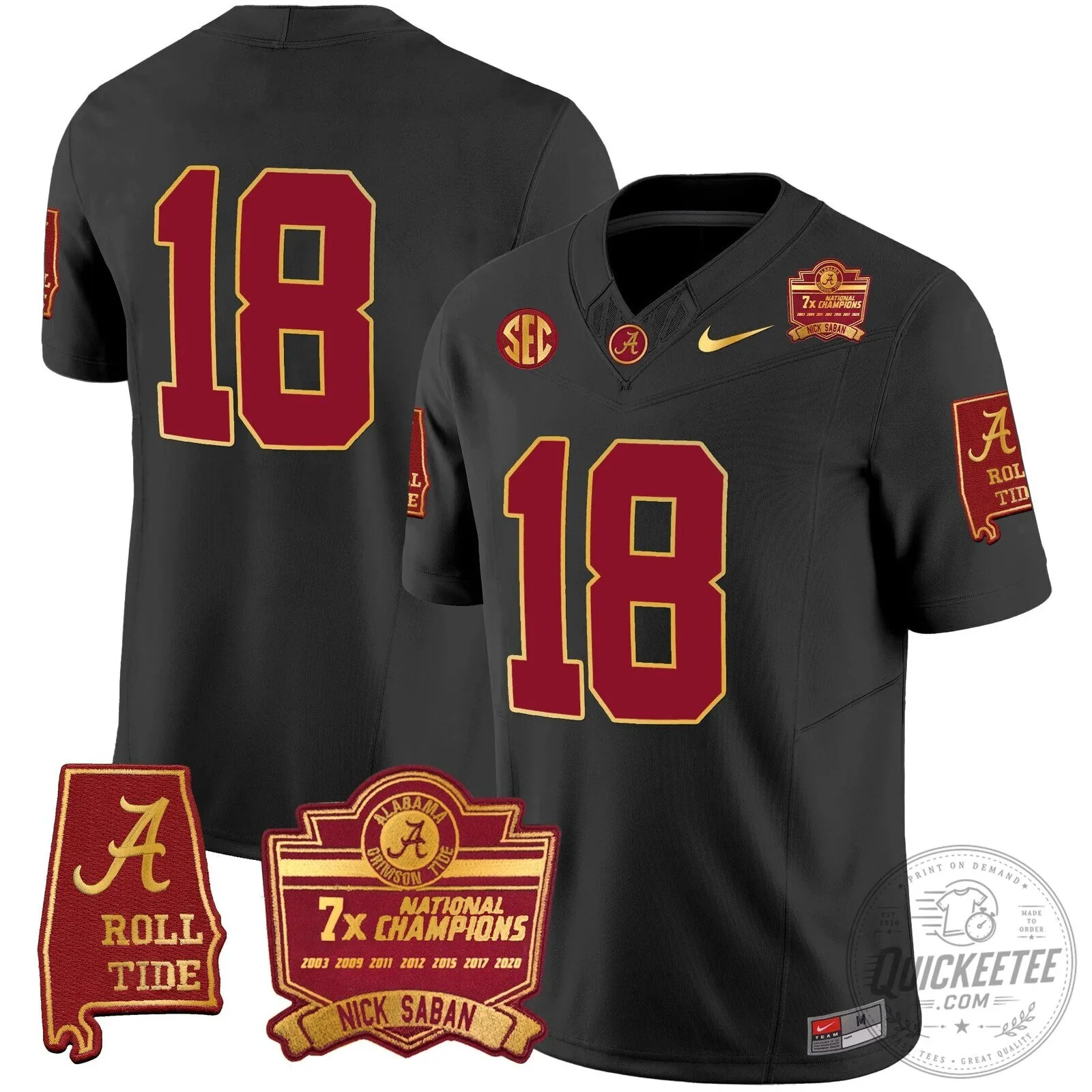 Nick Saban Alabama Crimson Tide Football Jersey with 7x Champions Patch 82 Nick Saban Alabama Crimson Tide Football Jersey with 7x Champions Patch
