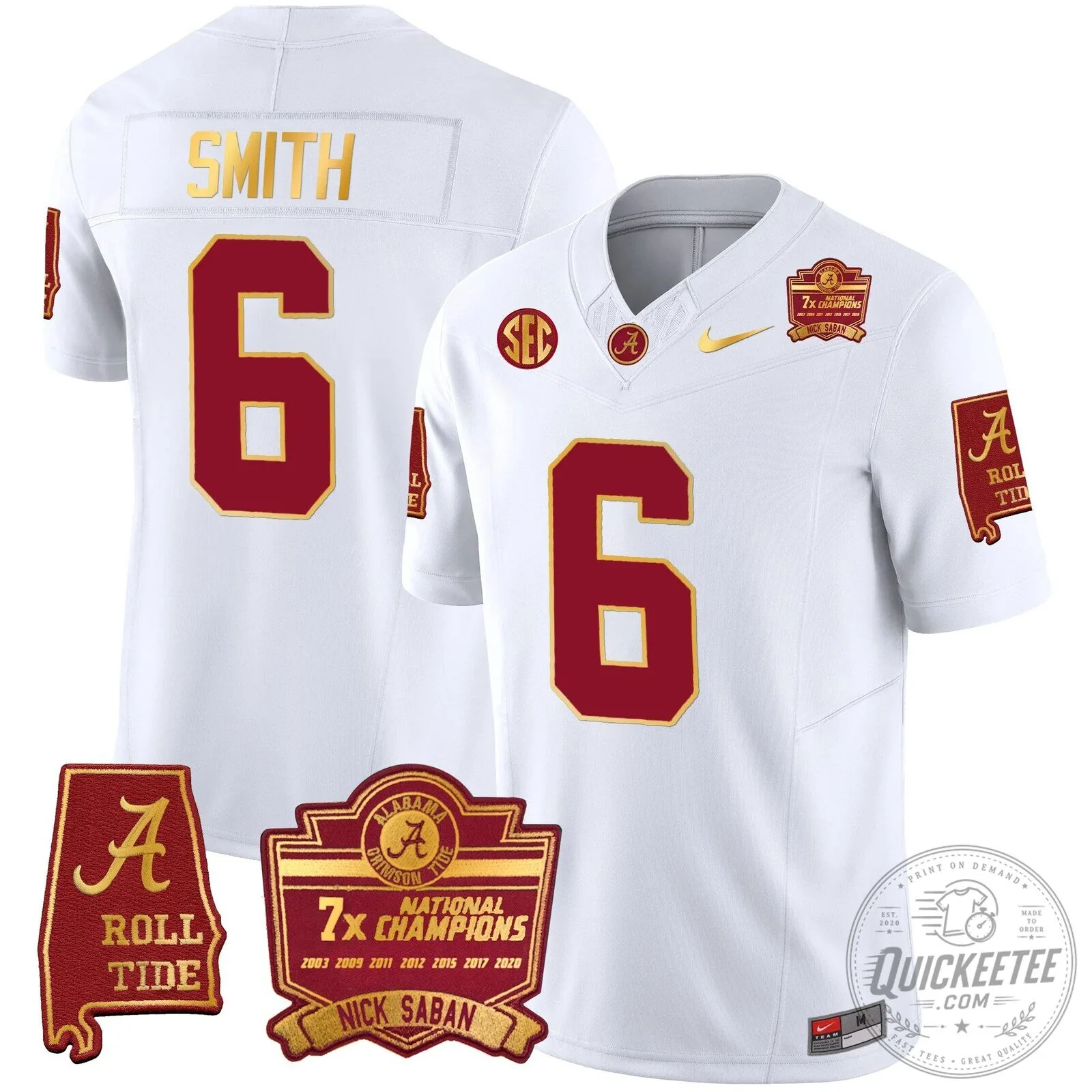 Nick Saban Alabama Crimson Tide Football Jersey with 7x Champions Patch 89 Nick Saban Alabama Crimson Tide Football Jersey with 7x Champions Patch