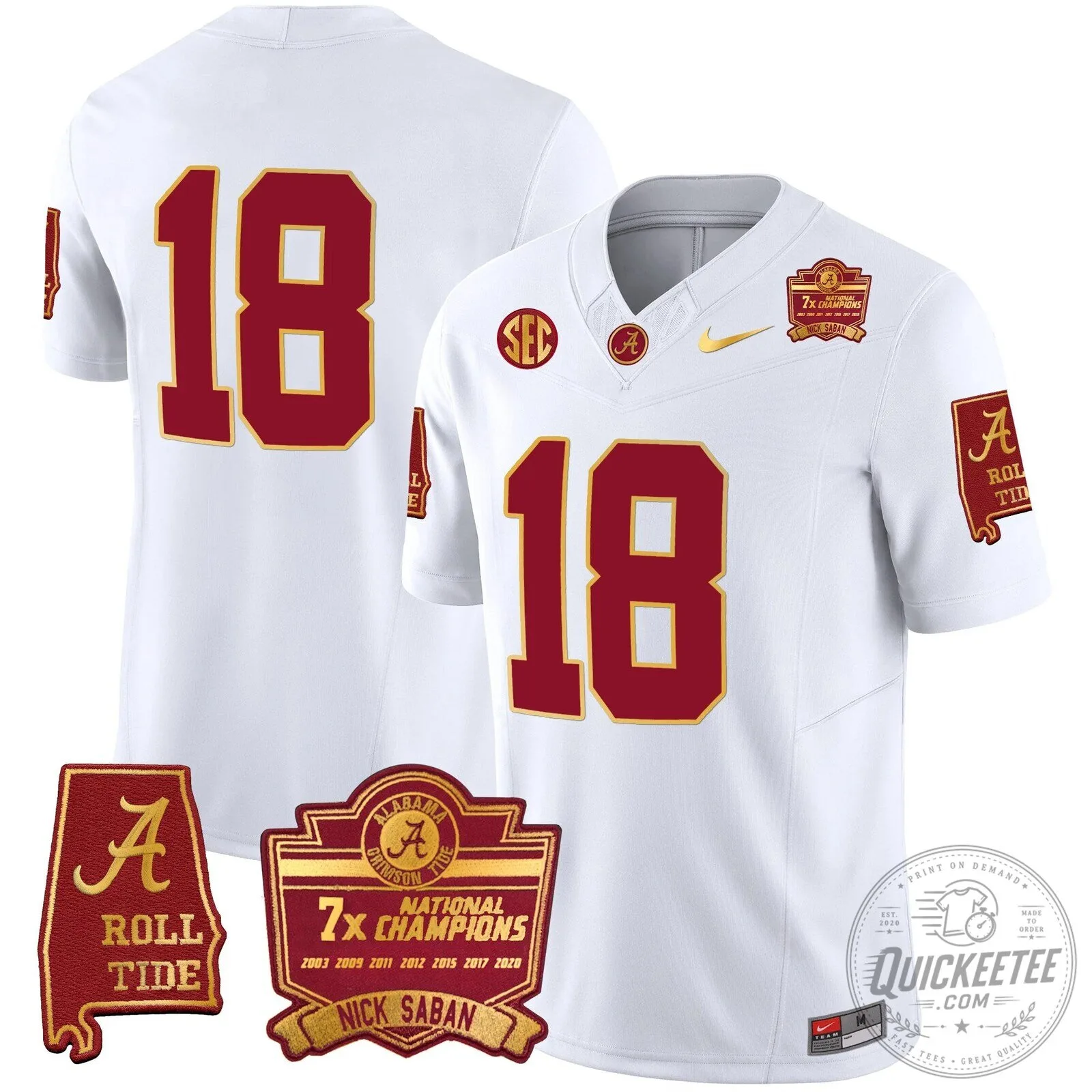 Nick Saban Alabama Crimson Tide Football Jersey with 7x Champions Patch 90 Nick Saban Alabama Crimson Tide Football Jersey with 7x Champions Patch