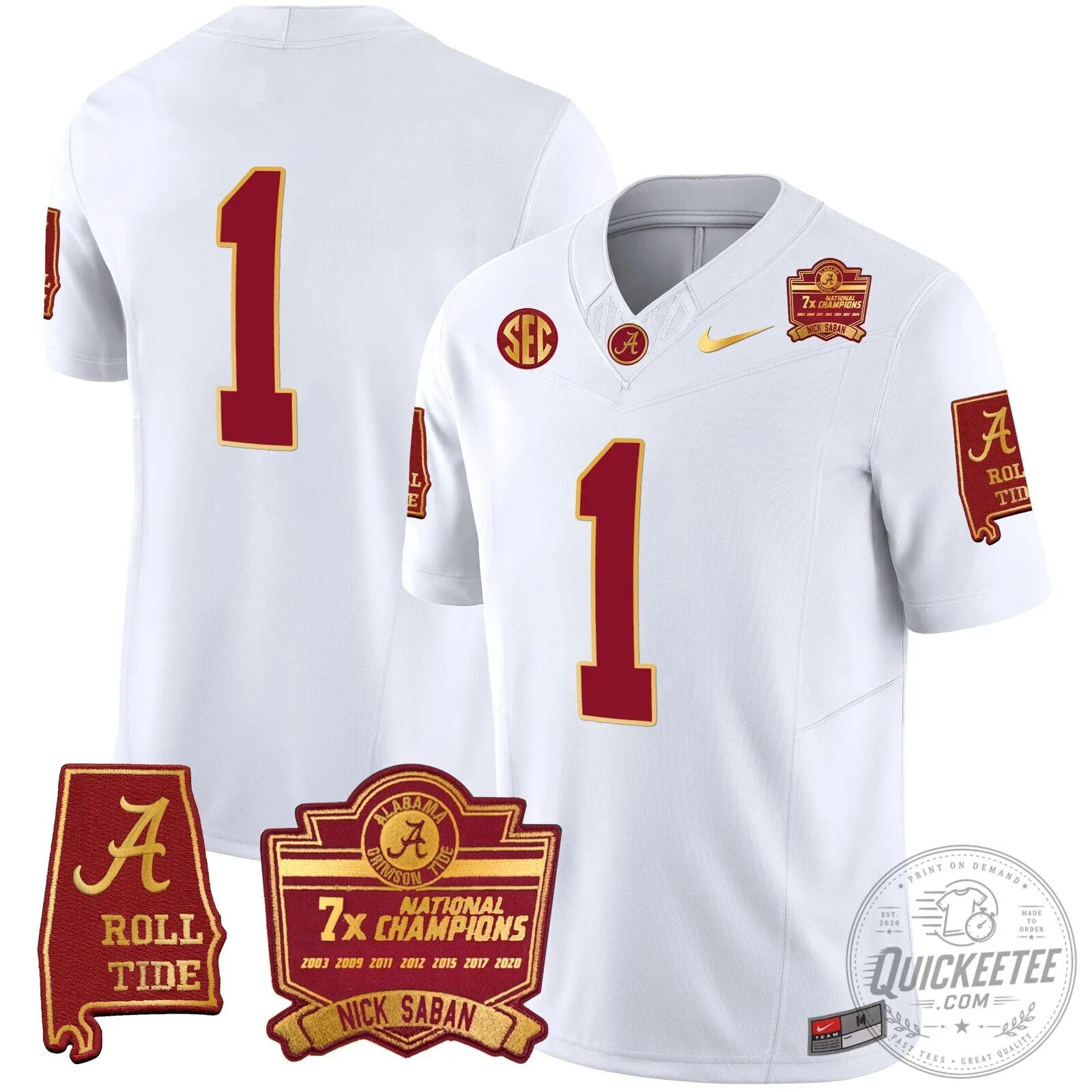 Nick Saban Alabama Crimson Tide Football Jersey with 7x Champions Patch 91 Nick Saban Alabama Crimson Tide Football Jersey with 7x Champions Patch