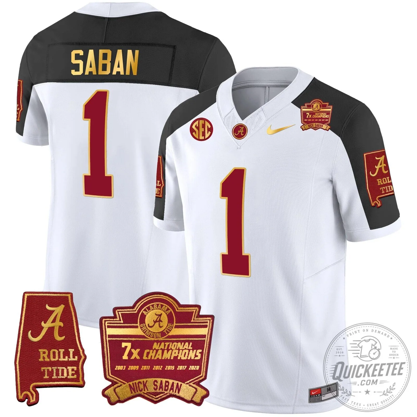 Nick Saban Alabama Crimson Tide Football Jersey with 7x Champions Patch 92 Nick Saban Alabama Crimson Tide Football Jersey with 7x Champions Patch