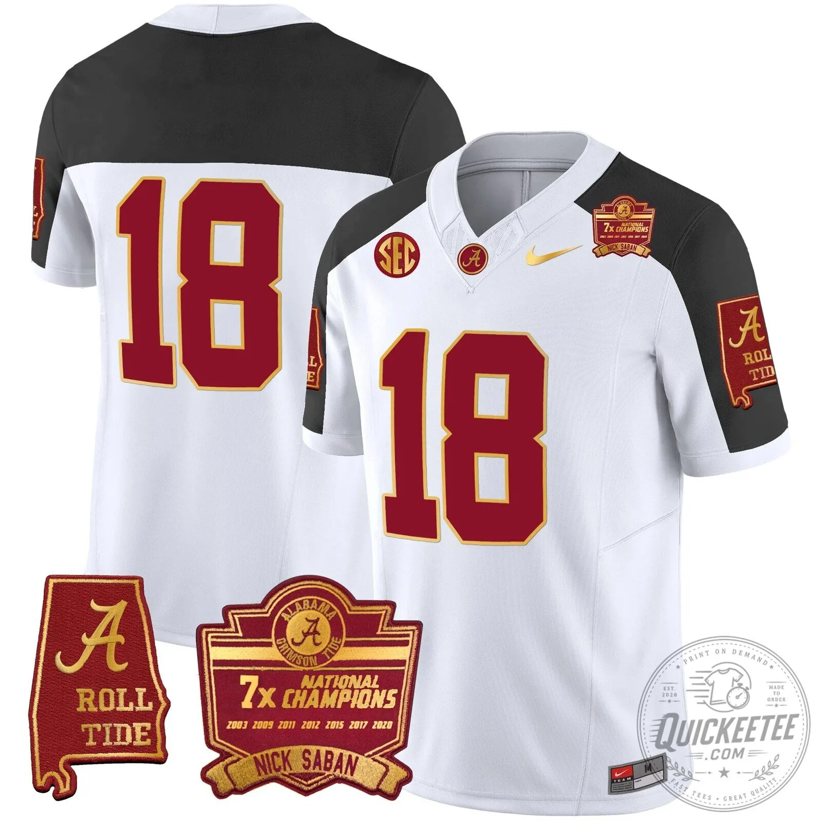 Nick Saban Alabama Crimson Tide Football Jersey with 7x Champions Patch 98 Nick Saban Alabama Crimson Tide Football Jersey with 7x Champions Patch