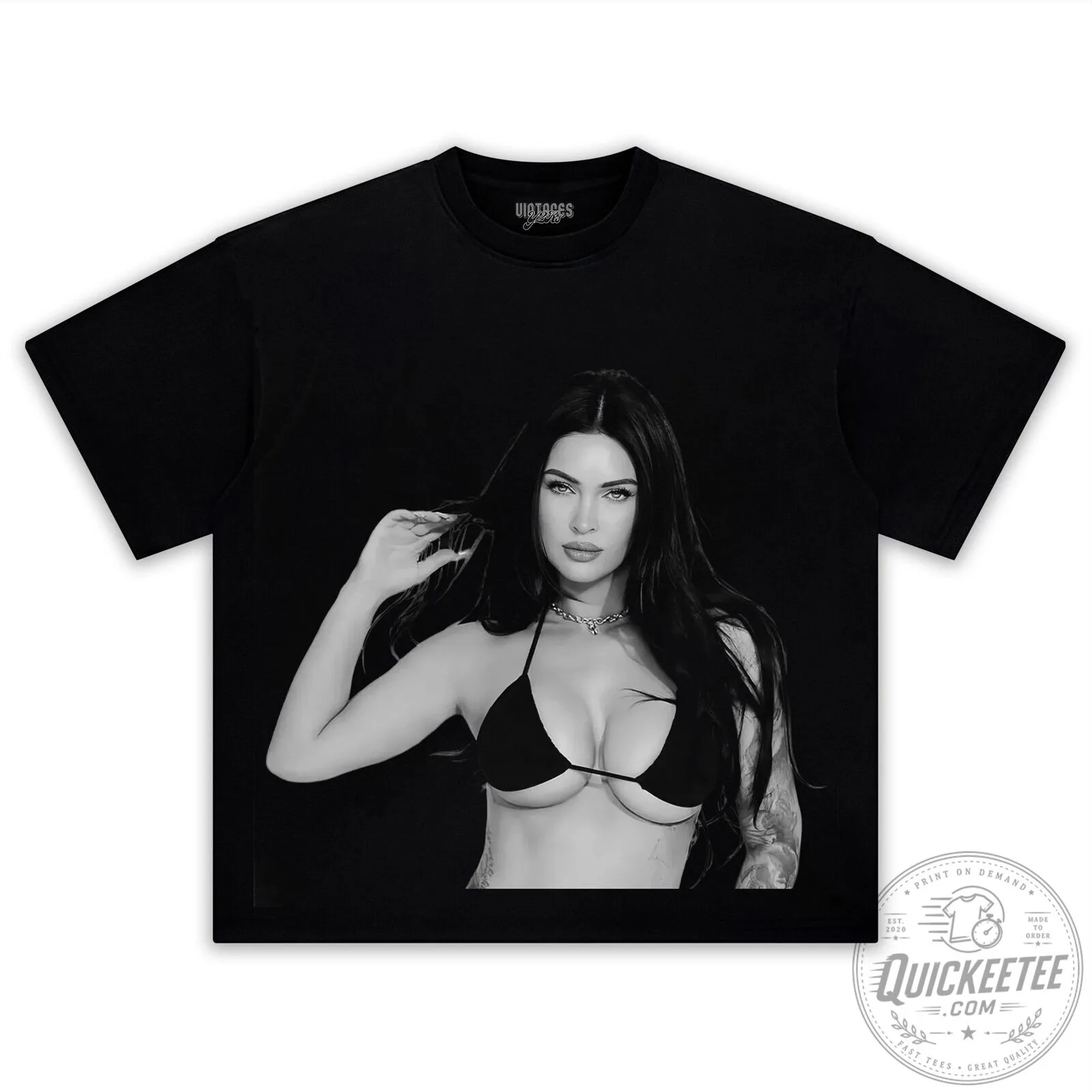 Megan Fox Black and White Portrait T-Shirt 6 Megan Fox Black and White Portrait T-Shirt
