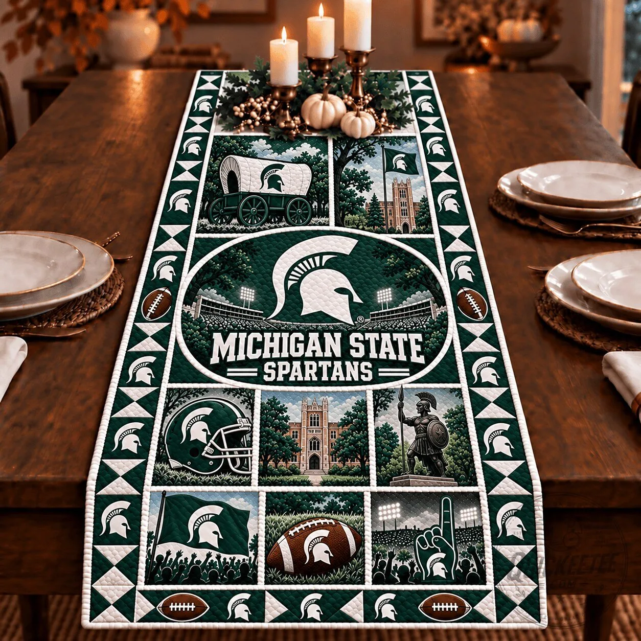 Michigan State Spartans Football Team Quilted Table Runner Decor