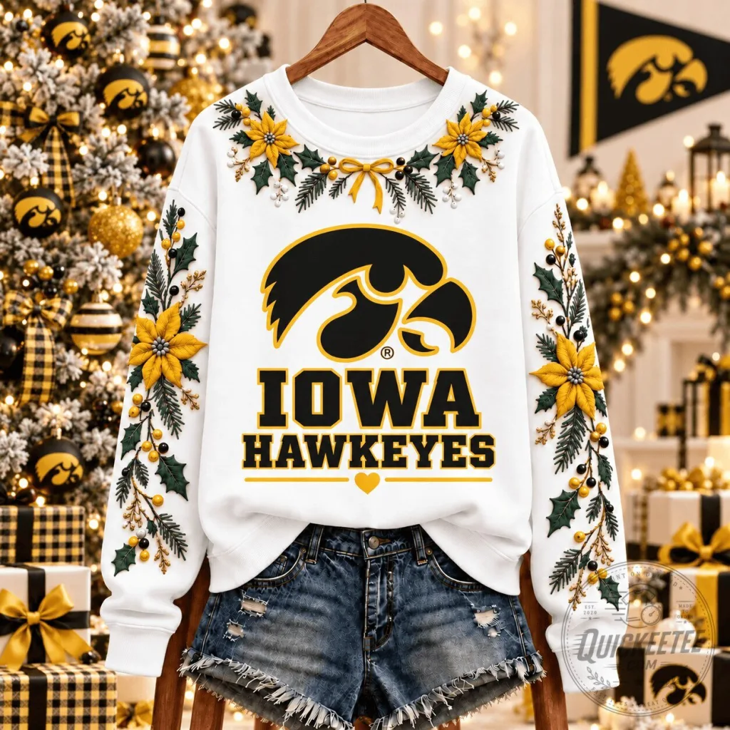 Iowa Hawkeyes Christmas Floral Team Spirit Sweatshirt Iowa Hawkeyes Christmas Floral Team Spirit Sweatshirt