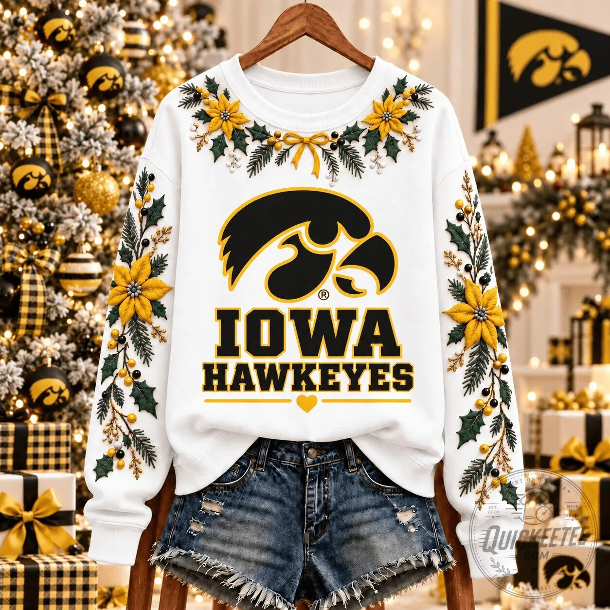 Iowa Hawkeyes Christmas Floral Team Spirit Sweatshirt 5 Iowa Hawkeyes Christmas Floral Team Spirit Sweatshirt