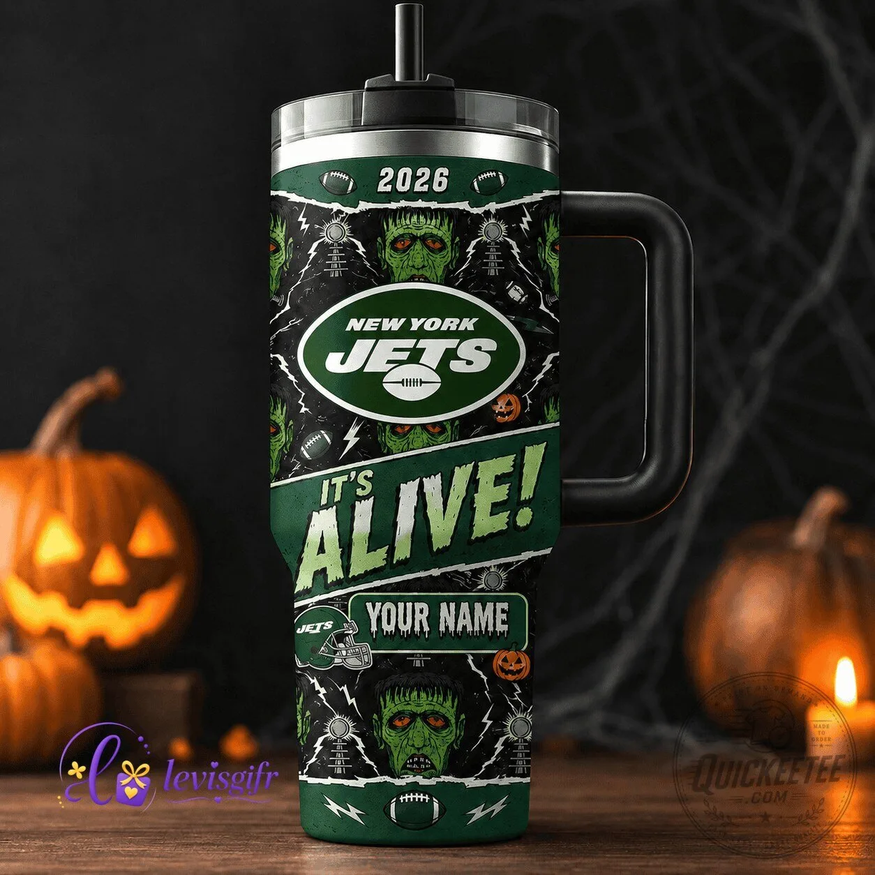 New York Jets Halloween Frankenstein Monster Personalized Tumbler