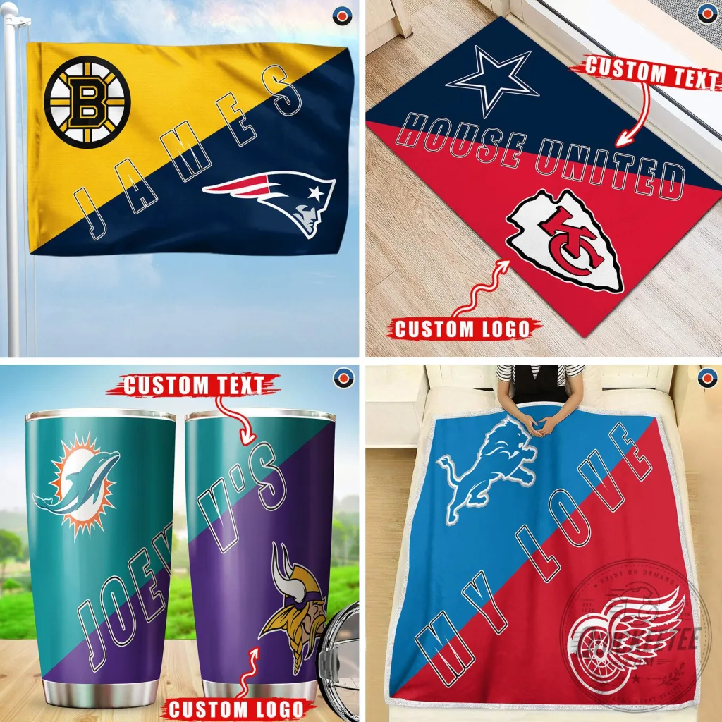 Customizable Sports Team Logo Split Design Flag