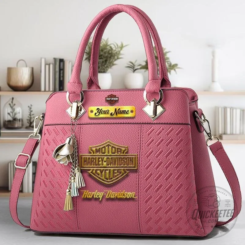Harley-Davidson Motorcycle Pink Custom Name Leather Handbag