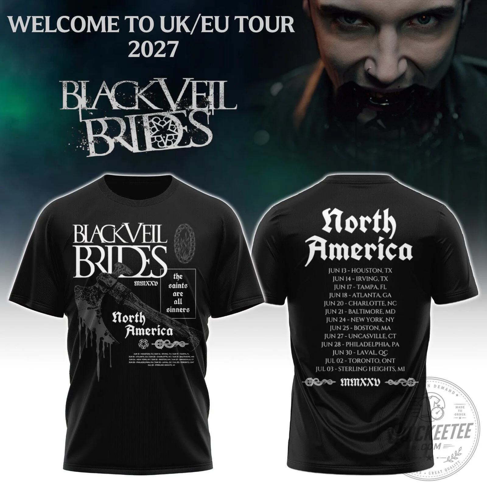 Black Veil Brides North America Tour 2025 Concert Schedule T-Shirt 4 Black Veil Brides North America Tour 2025 Concert Schedule T-Shirt