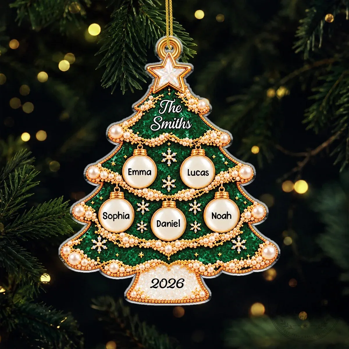 Personalized Family Names Christmas Tree Acrylic Ornament with Custom Year