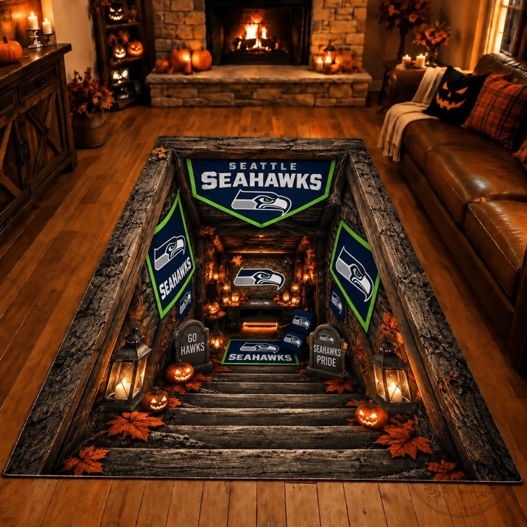Seattle Seahawks National Football League Team Logo Halloween Fan Cave Rug Seattle Seahawks National Football League Team Logo Halloween Fan Cave Rug