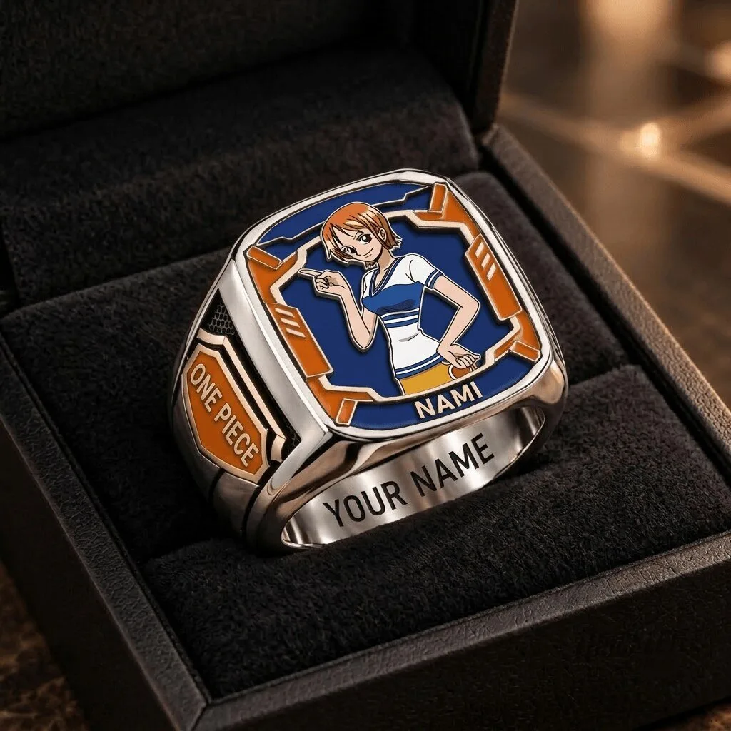 One Piece Nami Anime Character Custom Engraved Stainless Steel Ring