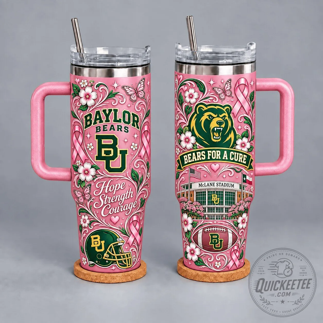 Baylor Bears Breast Cancer Awareness Hope Strength Courage Pink Tumbler