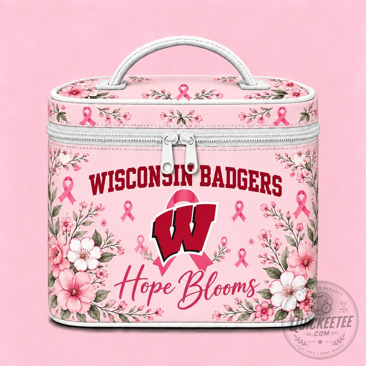 Wisconsin Badgers Hope Blooms Breast Cancer Awareness Cosmetic Bag