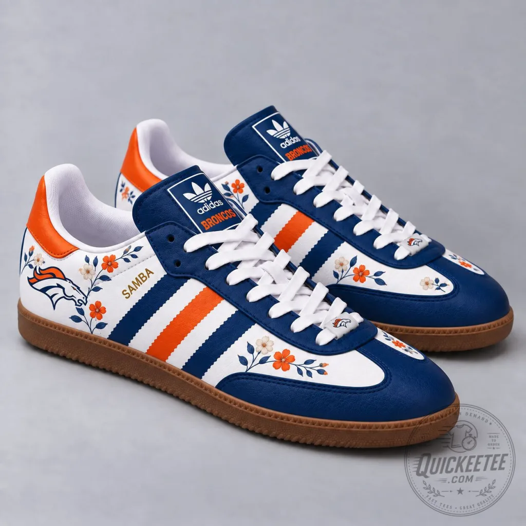 Denver Broncos Floral Game Day Samba Shoes for Men and Women Denver Broncos Floral Game Day Samba Shoes for Men and Women