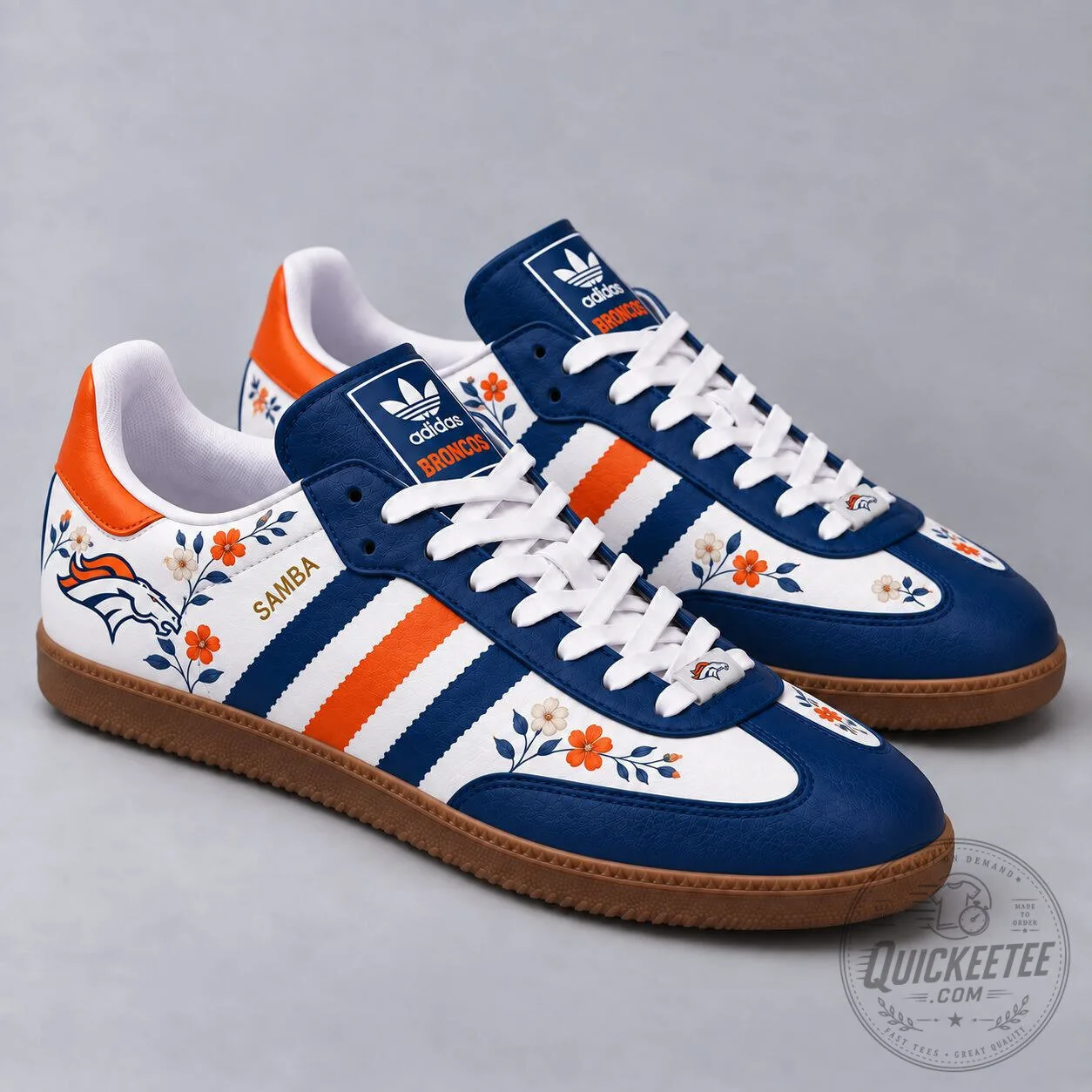 Denver Broncos Floral Game Day Samba Shoes for Men and Women 12 Denver Broncos Floral Game Day Samba Shoes for Men and Women
