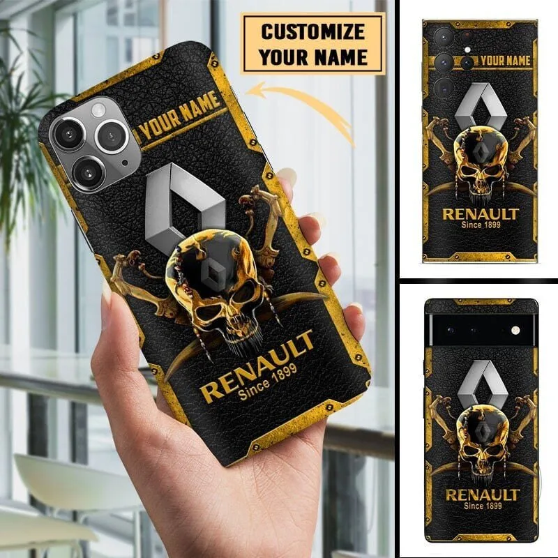 Rolls-Royce Personalized Custom Name Luxury Leather Wallet 3 Renault Golden Skull Custom Name Phone Case with Finger Ring Holder
