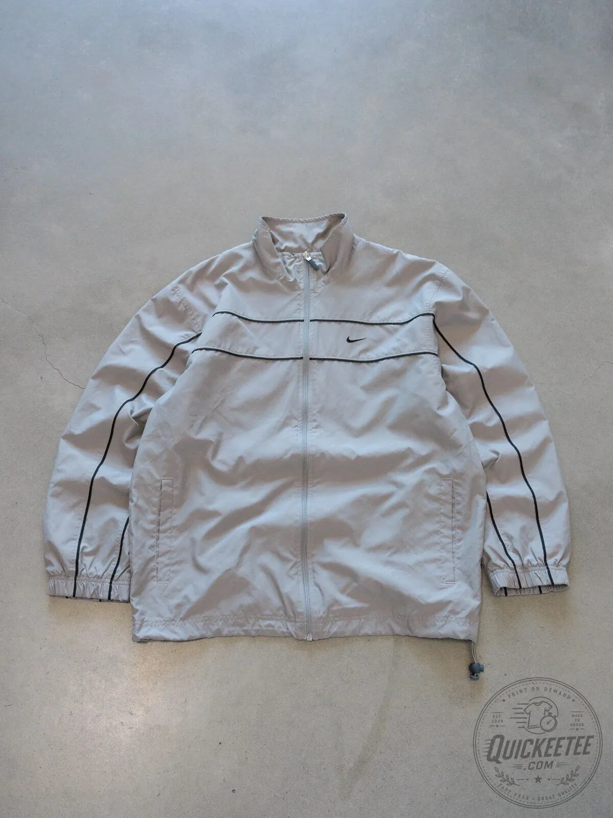 Vintage Nike Gray Windbreaker Jacket with Black Stripes and Zipper Closure 2 Vintage Nike Gray Windbreaker Jacket with Black Stripes and Zipper Closure