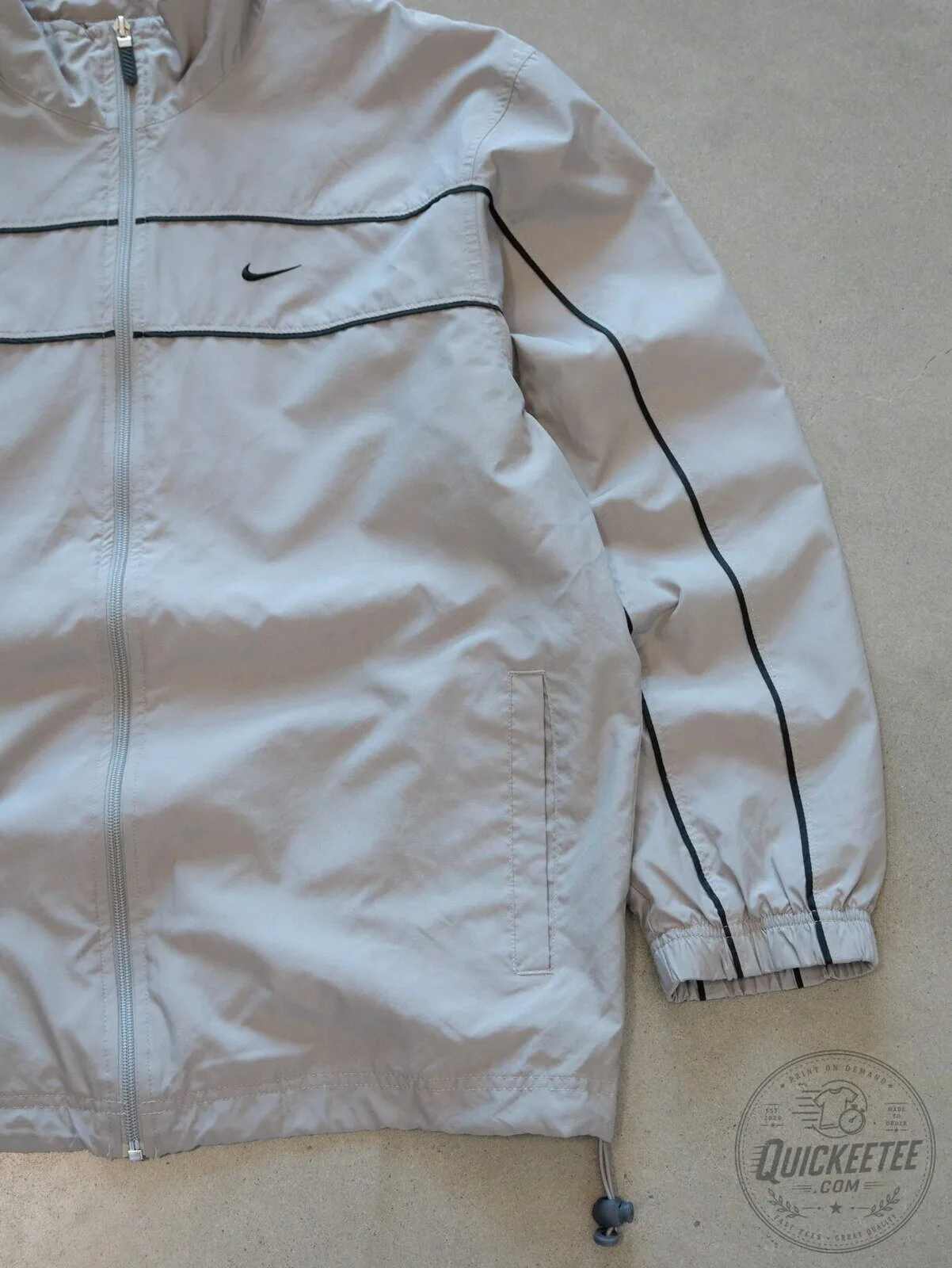 Vintage Nike Gray Windbreaker Jacket with Black Stripes and Zipper Closure 14 Vintage Nike Gray Windbreaker Jacket with Black Stripes and Zipper Closure