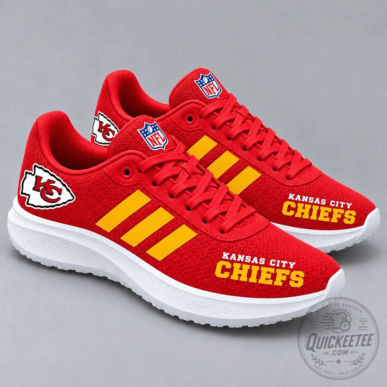 Kansas City Chiefs NFL Red and Yellow Stripe Sport Sneakers Shoes 11 Kansas City Chiefs NFL Red and Yellow Stripe Sport Sneakers Shoes