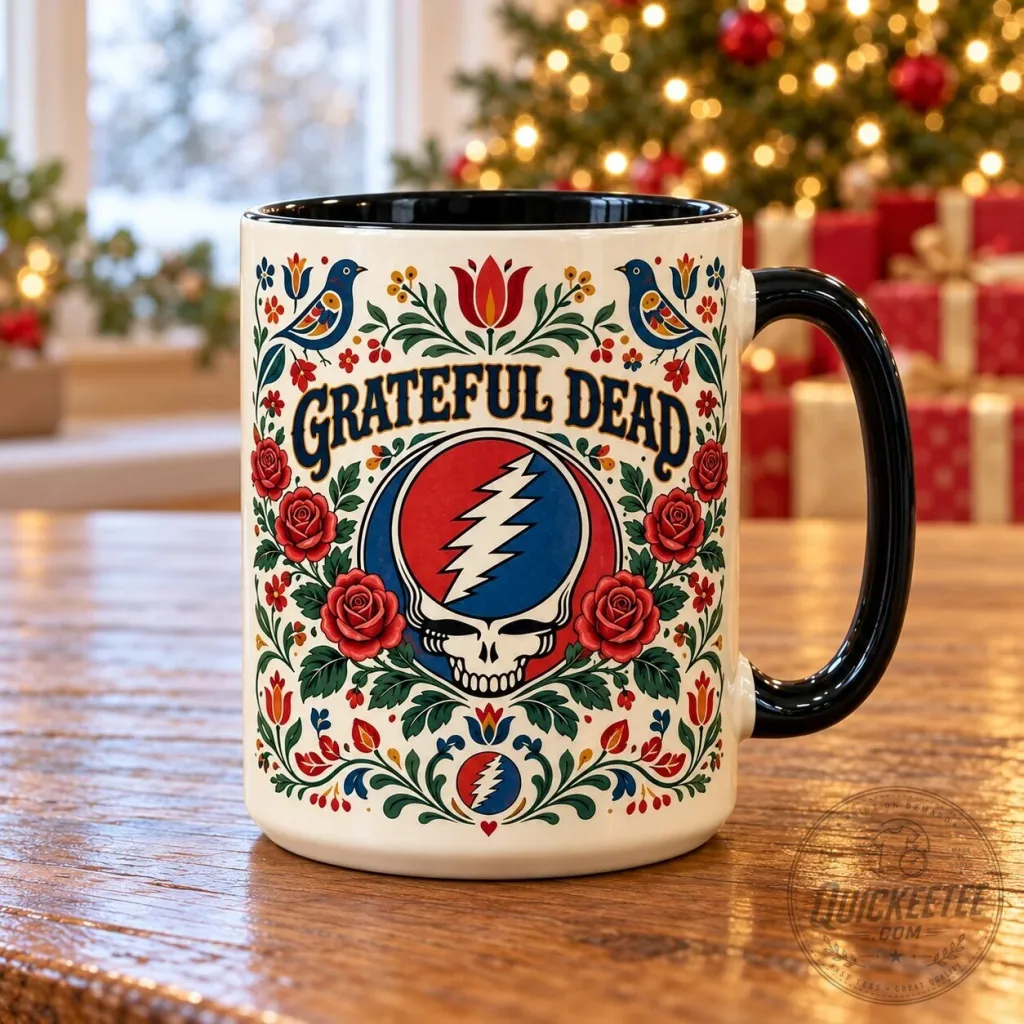 Grateful Dead Folk Art Steal Your Face Skull And Roses Coffee Mug Grateful Dead Folk Art Steal Your Face Skull And Roses Coffee Mug