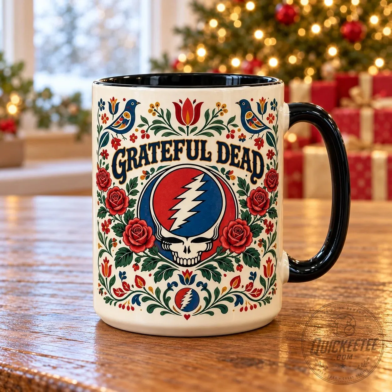Grateful Dead Folk Art Steal Your Face Skull And Roses Coffee Mug