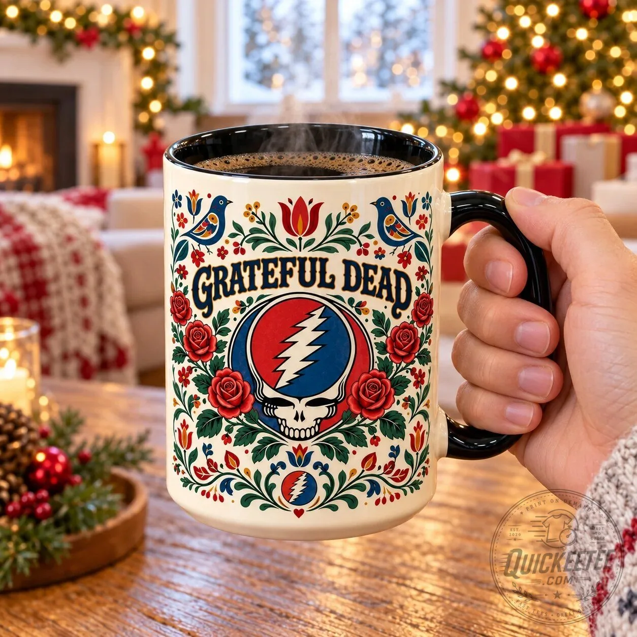 Grateful Dead Folk Art Steal Your Face Skull And Roses Coffee Mug 7 Grateful Dead Folk Art Steal Your Face Skull And Roses Coffee Mug