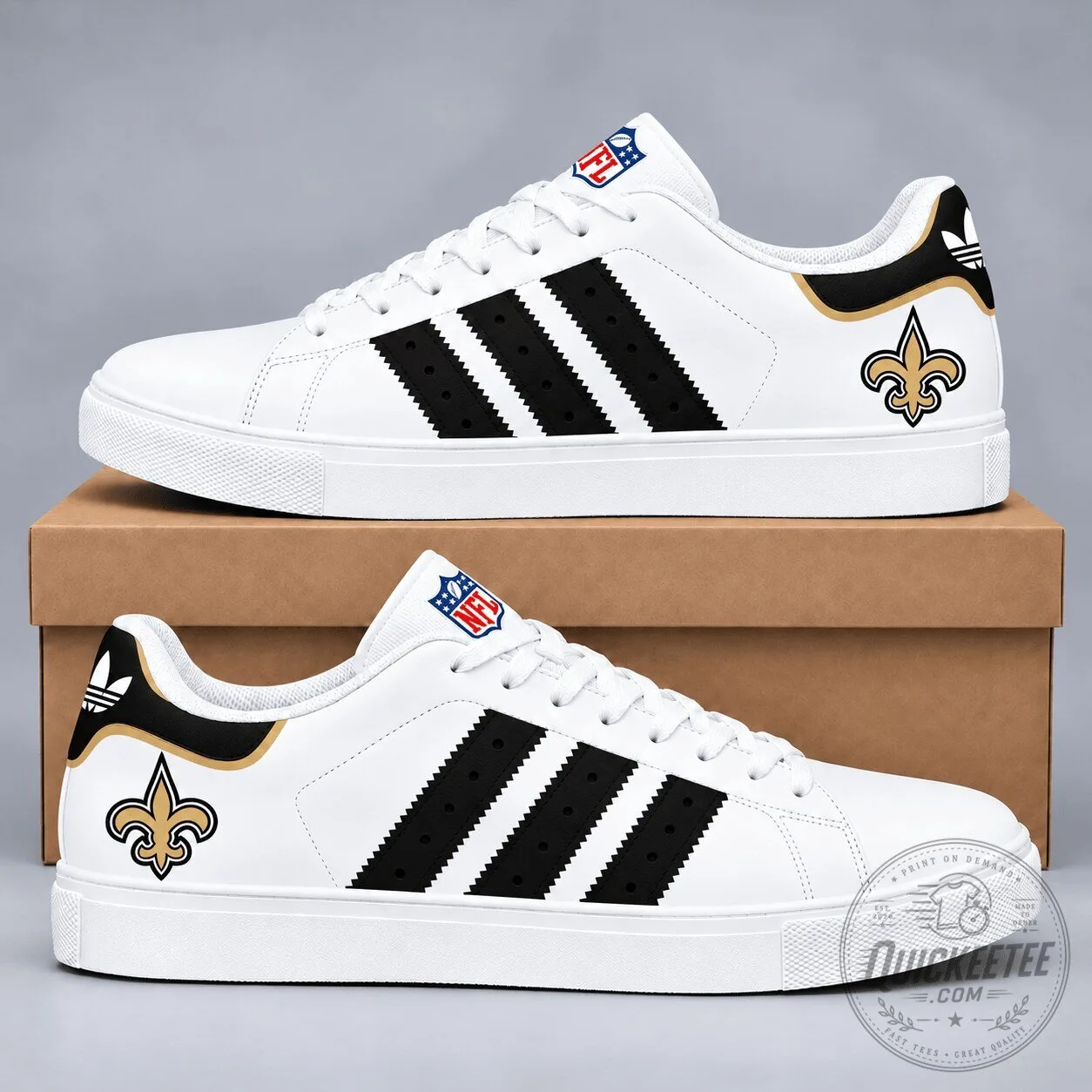 New Orleans Saints NFL Team Logo White Black Stripe Sneakers Shoes 1 New Orleans Saints NFL Team Logo White Black Stripe Sneakers Shoes