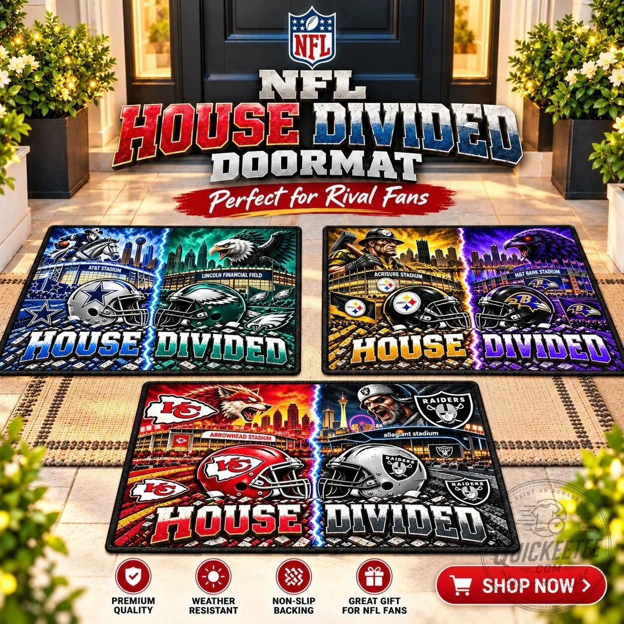 NFL House Divided Football Teams Rivalry Outdoor Welcome Doormat