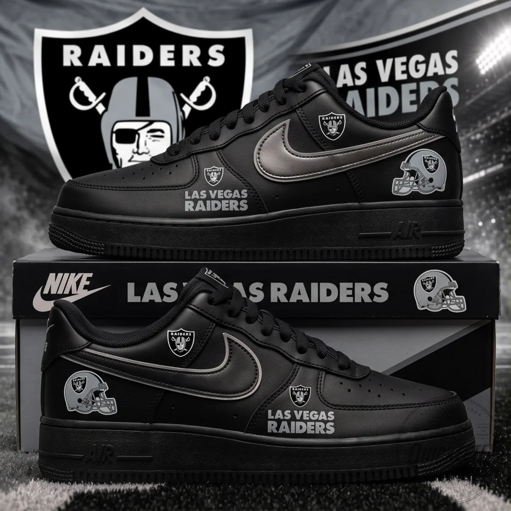Las Vegas Raiders Blackout Gameday NFL Custom Air Force 1 Shoes Las Vegas Raiders Blackout Gameday NFL Custom Air Force 1 Shoes